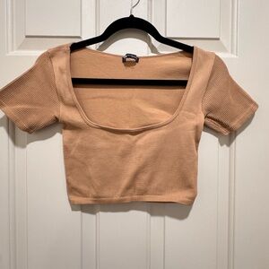 Zara Tan Ribbed Bodysuit Size is M-L